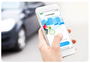 hand holding mobile phone with app open