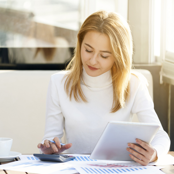 woman doing taxes